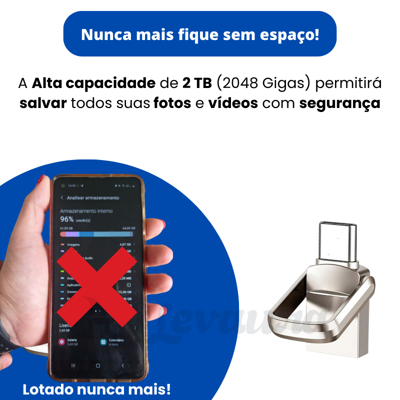 Pendrive Universal celular e PC - 2 TB Por preço de 1 TB